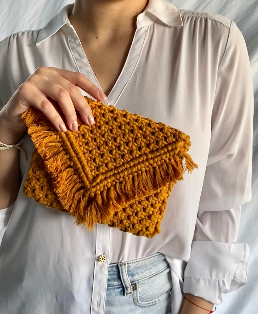 Anya Macrame Clutch (Mustard)