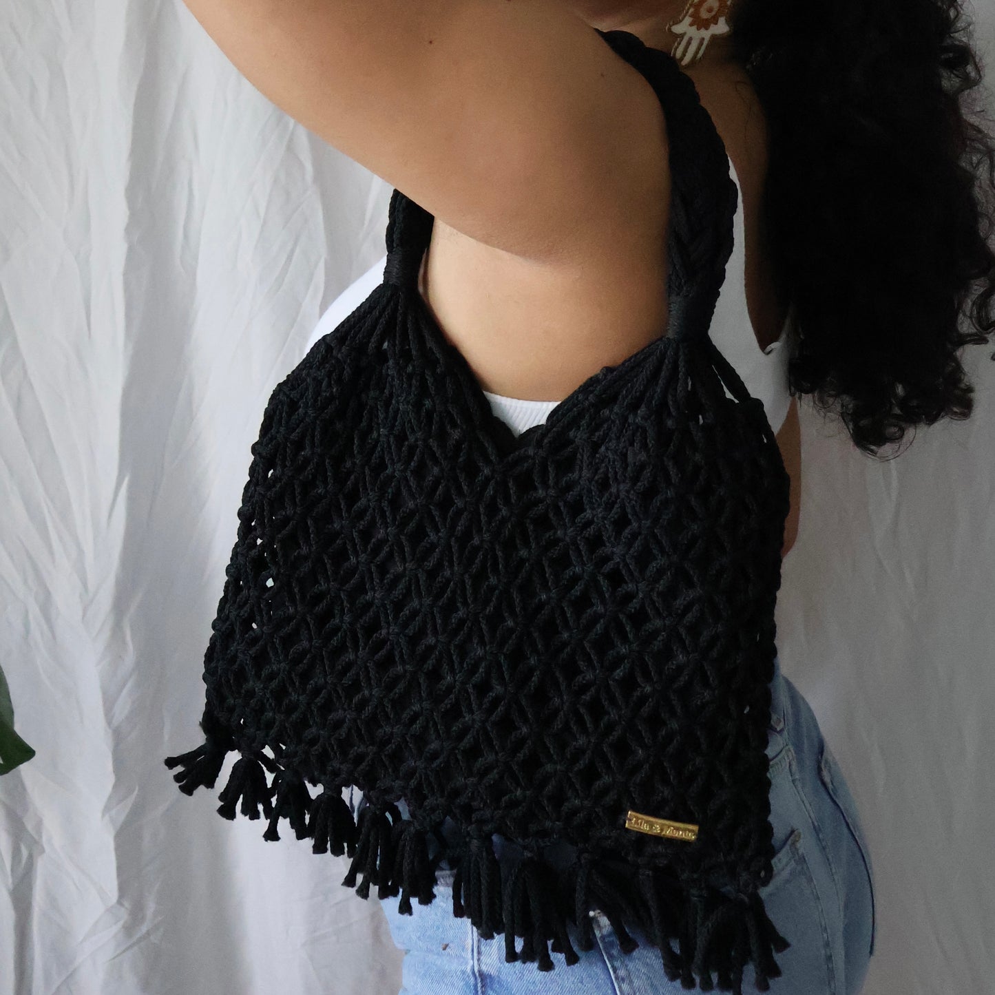 Caleira Macrame Bag- Black